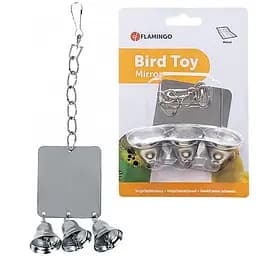 Flamingo mirror+3 bells іграшка для папуг квадратне дзеркало з трьома дзвіночками 7х8 см