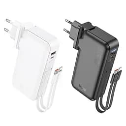 Акумулятор зовнішній Hoco J126 Travel 22.5 W з вбудованим кабелем (US/EU) 10000 mAh білий - мініатюра 7
