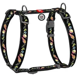 Шлея для собак Waudog Nylon, Рик и Морти 3, H-образная, с QR паспортом, S, 30-40х30-50х1,5 см, черная (5140-0282)