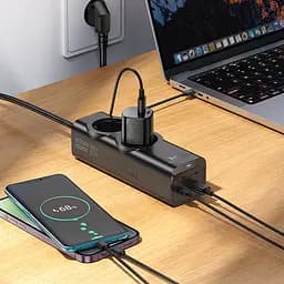 Подовжувач Hoco NS10 Wisdom 2-position PD67W (1USB-A/3C/2Socket) (2m) Black - мініатюра 4