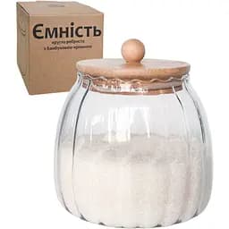 Ємність S&T кругла ребриста з бамбуковою кришкою 800 мл скляна (7029-12)