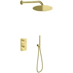 Душова система Kohlman Experience 25 gold з термостатом + BOX прихованого монтажу KPL-QW432EGDR25, Золотий