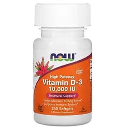 Вітаміни та мінерали NOW Vitamin D3 10000 IU, 240 капсул
