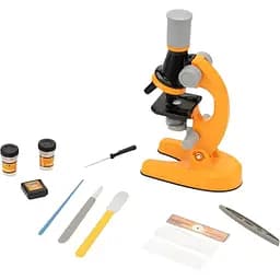 Мікроскоп SK 0026 A, 21 см, пробірки, скла, інструменти, підсвітка, помаранчевий