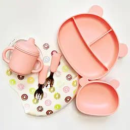 Посуд з силікону для дітей Ведмедики BP принт 1834 Soft pink - мініатюра 2