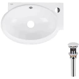 Умивальник Qtap Leo підвісний овальний правий 430x290x140 мм White + донний клапан PU02O, Білий