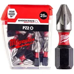 Біта SHOCKWAVE MILWAUKEE, PZ2, 25мм, (25 шт), пластикова коробка
