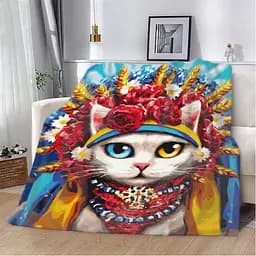 Плед плюшевий 3D Український котик 160х200 см