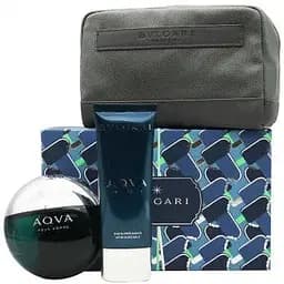 Подарунковий набір Bvlgari Aqva Pour Homme туалетна вода 100 мл + бальзам після бриття 100 мл + косметичка