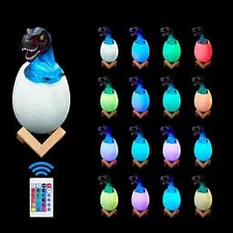 Дитячий світильник SUNROZ 3D Dinosaur Lamp лампа-нічник "Динозаврик у яйці" з пультом ДУ - мініатюра 5