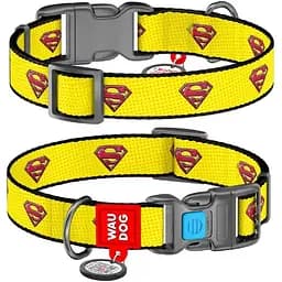 Ошейник Waudog Nylon с QR паспортом рисунок Супермен 2 пластиковая пряжка-фастекс Размер L