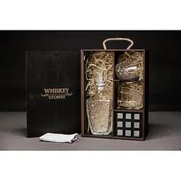 Подарунковий набір Whiskey Stones камені для віскі в дерев'яному пеналі №7 + декантер і 2 склянки Rocco Dedalo + щипці + мішечок - мініатюра 2