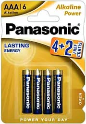 Щелочные батарейки мизинчиковые Panasonic 1,5V АAА LR03 Alkaline Power, 6 шт. (LR03REB/6B2F)