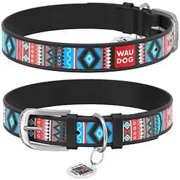 Нашийник для собак Waudog Design шкіряний з QR паспортом, малюнок Етно, XS, Ш 12 мм, Дов 21-29 см (4823089310381)