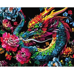 Картина за номерами на підрамнику Brushme Дракон у квітах
