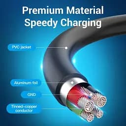 Кабель Vention USB 2.0 A Male to USB-C Male Cable with USB Power Supply PVC Type 0.5m Black (CQKBD) - мініатюра 2