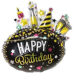 Фольгована кулька фігура “Happy Birthday Святкова вечірка” наповнення повітрям або гелієм для тематичних вечірок Чорний