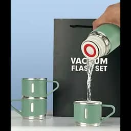 Подарунковий набір Vacuum Flask SET вакуумний термос із неіржавкої сталі 3 чашки Матово Зелений - мініатюра 2