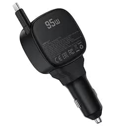 АЗП Acefast B17 PD30W+QC3.0 total 95W 1USB-A/1C with retractable cable Type-C Black - мініатюра 3