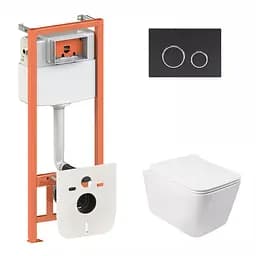 Набор Qtap инсталляция 3 в 1 Nest QT0133M425 с панелью смыва круглой QT0111M11V1146MB + унитаз с сиденьем Crow QT05335170W, Белый