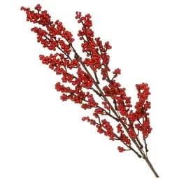 Декоративная искусственная ветка с ярко-красными ягодами для новогоднего и праздничного декора 63 см
