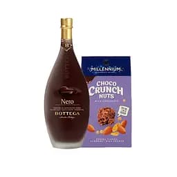 Набір: Лікер Bottega Cioccolato Nero 15% 0.5 л + Цукерки Millennium Choco Crunch з мигдалем, пластівцями та рисовими кульками 100 г