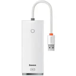 Хаб конвертер разветвитель Baseus Lite Series 4-in-1 Usb-A to 4xUsb 3.0 белый 25 cm WKQX030002