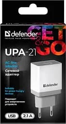 Мережевий зарядний пристрій Defender UPA-21 (1xUSB 2.1A) White (83571) - мініатюра 2