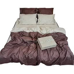 Комплект постільної білизни Lelit Полуторний 150х215 см страйп сатин SS-3012/2 бежевий з коричневим (le2000000004808)