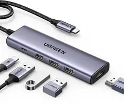 USB-хаб Ugreen USB-C to HDMI + 3 x USB 3.0 + PD Power Port Space Grey (UGR-15596) - мініатюра 2