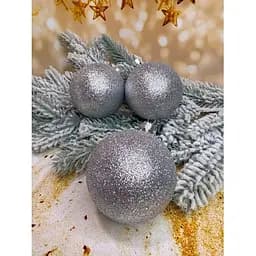 Набір ялинкових куль Блиск 80 мм 6 шт Срібло