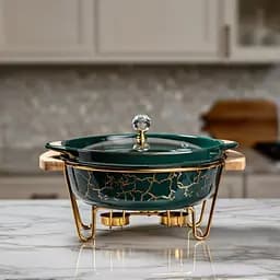 Марміт порцеляновий настільний круглий 1.3 (л) мармітниця з підігрівом Зелений мармур Yiwu LC-714