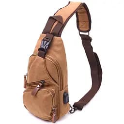 Практична чоловіча сумка через плече із USB кабелем текстильна 15х31х6 см Vintage 15х31х6 см 000221884