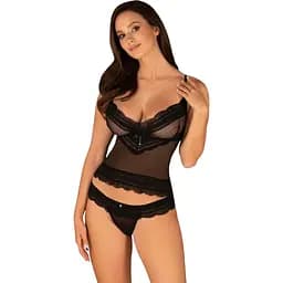 Напівпрозорий набір із прикрасами Obsessive Ivannes top & thong S/M
