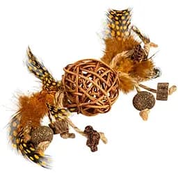 Іграшка для котів Waucat Fun Natural Плетений м'ячик з дзвіночком і пір'ям дерево перо котяча м'ята джутова мотузка 20 см