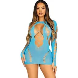 Безшовна міні-сукня Leg Avenue Long sleeve cut out mini dress One size Turquoise