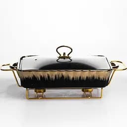 Мармитница фарфоровая для вторых блюд Yiwu Black Velvet 2 л 40х22.5х15.5 см мармит на подставке для соусов гарниров закусок ML531-15