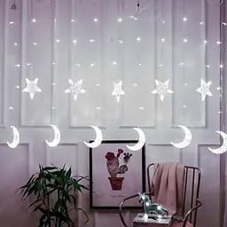 Новорічна світлодіодна гірлянда шторка дощ "Місяць і Зірки" YS-84009 138 LED 2.5 метра (холодний білий), Yu Xin 82707