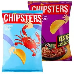 Набір чипсів Chipster's: зі смаком краба + Asian collection Гострий удон 200 г ( 2 шт. х 100 г)
