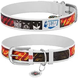 Ошейник для собак Waudog Design кожаный с QR паспортом, рисунок Лига Справедливости, XS, Ш 12 мм, Дл 18-24 см