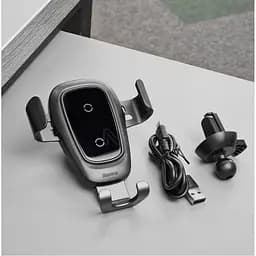 Тримач в машину з бездротовим ЗП Baseus Metal Gravity Car Mount (Air Outlet Version) 1.7A QC3.0 сірий (17217) - мініатюра 5