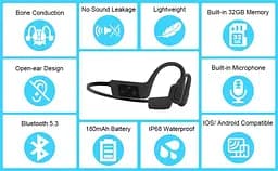 Кісткові навушники для плавання ESON M6 з 32 ГБ вбудованої пам'яті, Bluetooth 5.3, MP3-плеєром, шумоподавленням та IP68 - мініатюра 13
