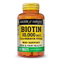 Вітаміни та мінерали Mason Natural Biotin 10000 mcg Plus Keratin, 60 таблеток