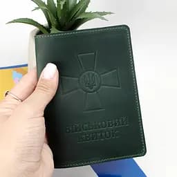 Обкладинка на військовий квиток шкіряна (зелена) з прозорим клапаном - мініатюра 5