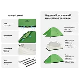 Намет Naturehike Cloud Up Base 2 CNK2450WS032 надлегкий двомісний зелений - мініатюра 3