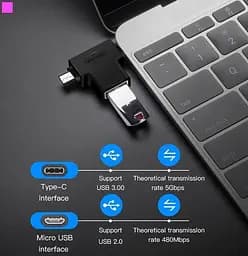 Адаптер Vention USB - USB Type-C + micro USB V 3.0 (F/M) Black (CDIB0) - мініатюра 5