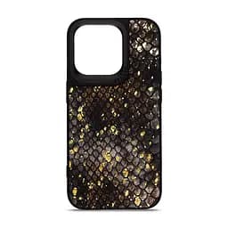 Кожаный чехол для Apple iPhone 14 Pro, Harder Nagas, черный, термополіуретан ТПУ + экокожа с имитацией шкуры Наги, панель, защита корпуса, противоударный, микрофибра, рамка вокру камеры, защита всего корпуса, (ARM76752)