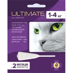 Краплі Unicum Ultimate від бліх, кліщів, вошей та власоїдів для котів 1-4 кг 1 піпетка (UL-041)