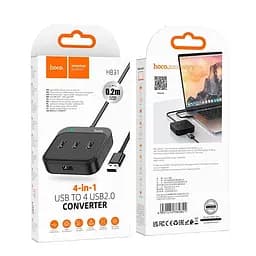 Hub адаптер Hoco Easy 4-in-1 converter HB31 (Usb to Usb2.0x4) (L=0.2M) 6931474784841 - мініатюра 7