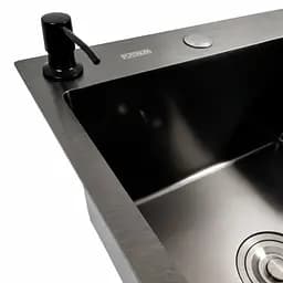 Кухонна мийка CM 65x50 L PVD чорна Platinum Handmade (круглий сифон 3.0/0.8), Чорний - мініатюра 6